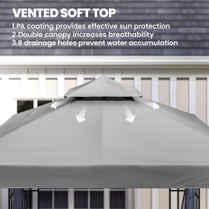 3 x 3(m) Patio Gazebo Canopy Garden Pavilion Tent Shelter with 2 Tier Roof and Mosquito Netting, Light Grey