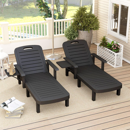Set of 2 Reclining Sun Loungers, 5 Positions Adjustable Outdoor Chaise Lounge Ch