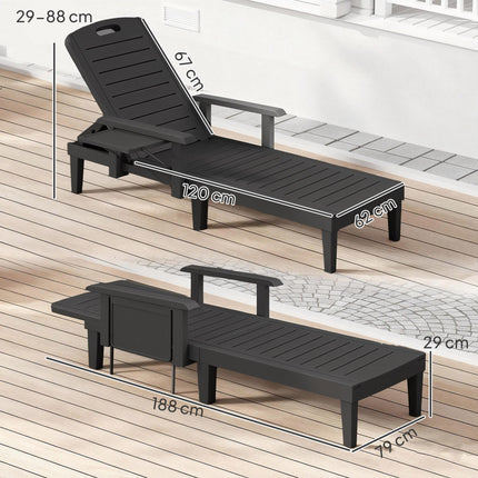 Set of 2 Reclining Sun Loungers, 5 Positions Adjustable Outdoor Chaise Lounge Ch