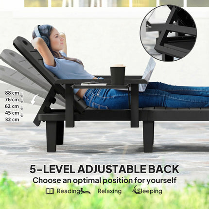 Set of 2 Reclining Sun Loungers, 5 Positions Adjustable Outdoor Chaise Lounge Ch
