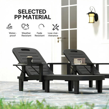 Set of 2 Reclining Sun Loungers, 5 Positions Adjustable Outdoor Chaise Lounge Ch