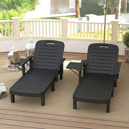 Set of 2 Reclining Sun Loungers, 5 Positions Adjustable Outdoor Chaise Lounge Ch