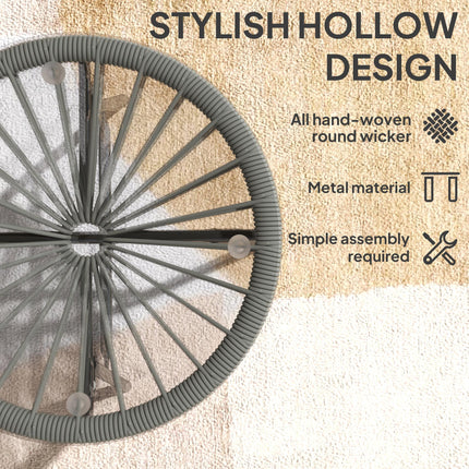 Rattan Side Table, Round Outdoor Coffee Table, with Round PE Rattan and Tempered Glass Tabletop, Light Grey