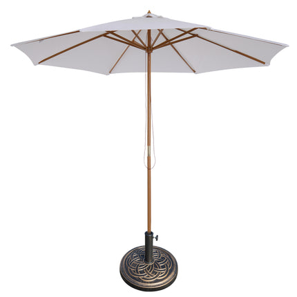 3 m Garden Parasol with Base, Pulley Operated Patio Umbrella, Wooden Parasol, With Base Pulley Operated Patio Umbrella Wooden Parasol Ta