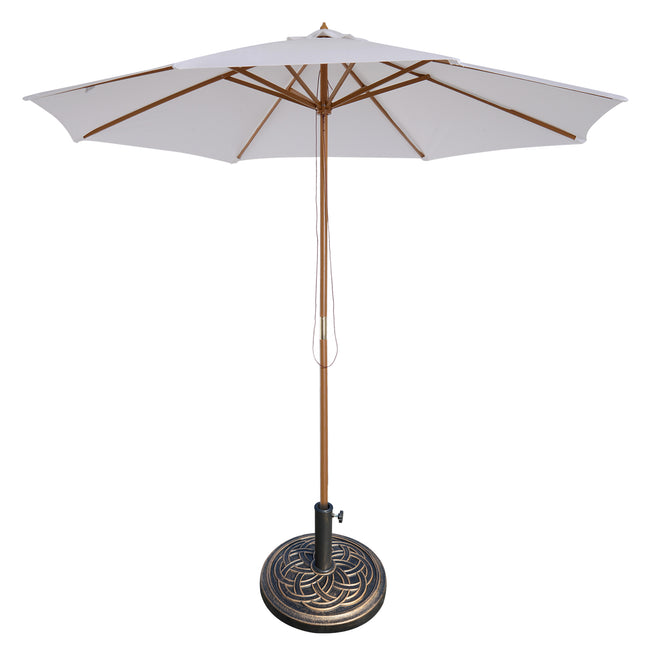 3 m Garden Parasol with Base, Pulley Operated Patio Umbrella, Wooden Parasol, With Base Pulley Operated Patio Umbrella Wooden Parasol Ta