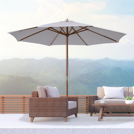 3 m Garden Parasol with Base, Pulley Operated Patio Umbrella, Wooden Parasol, With Base Pulley Operated Patio Umbrella Wooden Parasol Ta