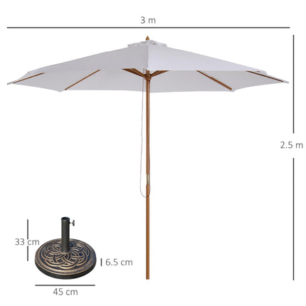 3 m Garden Parasol with Base, Pulley Operated Patio Umbrella, Wooden Parasol, With Base Pulley Operated Patio Umbrella Wooden Parasol Ta