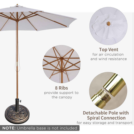 3 m Garden Parasol with Base, Pulley Operated Patio Umbrella, Wooden Parasol, With Base Pulley Operated Patio Umbrella Wooden Parasol Ta