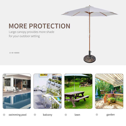 3 m Garden Parasol with Base, Pulley Operated Patio Umbrella, Wooden Parasol, With Base Pulley Operated Patio Umbrella Wooden Parasol Ta