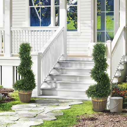Set of 2 Artificial Plants, Topiary Spiral Boxwood Cypress Trees with Pot, for Home Indoor Outdoor Decor, 90cm