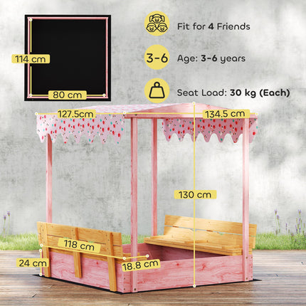 Wooden Sandbox with Lid, Flamingos Print Canopy, Kids Outdoor Sand Pit with Fold
