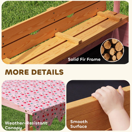 Wooden Sandbox with Lid, Flamingos Print Canopy, Kids Outdoor Sand Pit with Fold