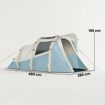 Inflatable Camping Tent w/ Air Pump, Easy Setup 2-3 Person Blow Up Tent, Light Blue