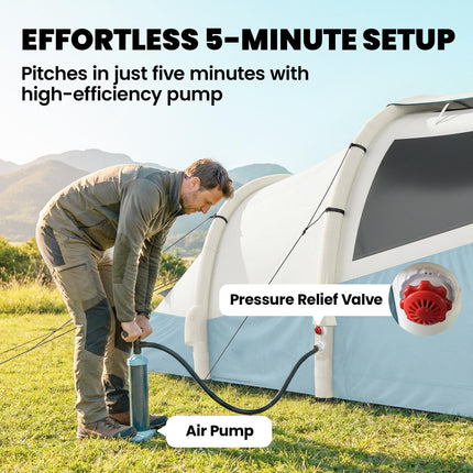 Inflatable Camping Tent w/ Air Pump, Easy Setup 2-3 Person Blow Up Tent, Light Blue