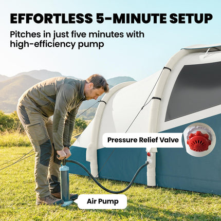 Inflatable Camping Tent w/ Air Pump, Easy Setup 2-3 Person Blow Up Tent, Green