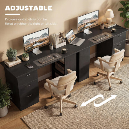 Computer Desk, Writing Table, PC Workstation with 3 Storage Shelves and Drawers, Handle, for Home Office, Black