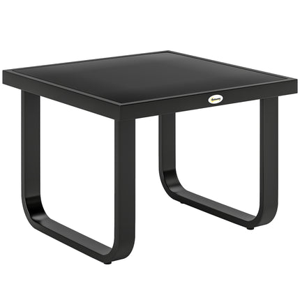 Outdoor Garden Coffee Table, Rectangle Metal Side Table with Tempered Glass Tabletop, Adjustable Foot Pads