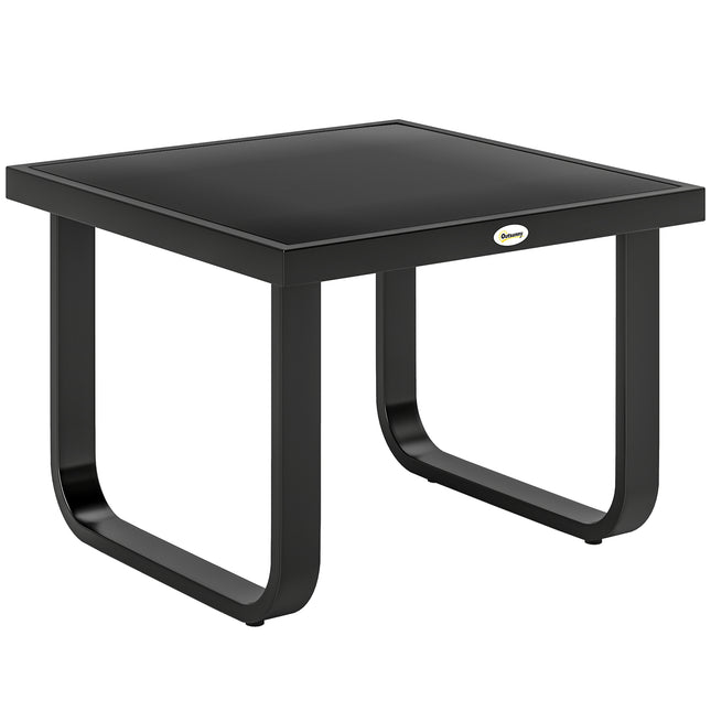 Outdoor Garden Coffee Table, Rectangle Metal Side Table with Tempered Glass Tabletop, Adjustable Foot Pads