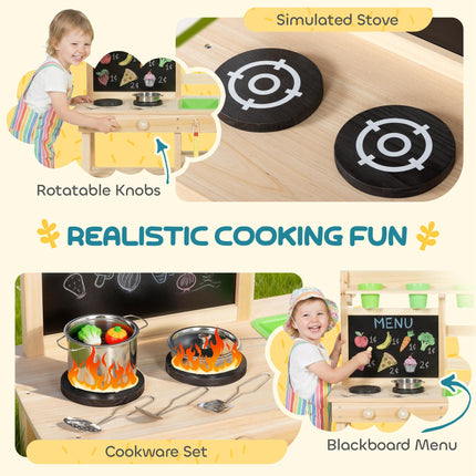 Kids Mud Kitchen, Outdoor Wooden Play Kitchen with Kitchenware & Garden Tools, P