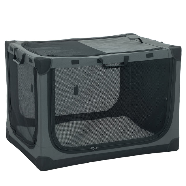 Soft Dog Crate Pet Travel Crate 90 x 64 x 64 cm with Removable Pad Mesh Window Army Green