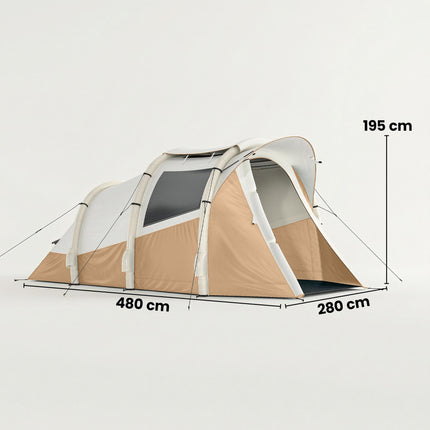 Inflatable Camping Tent w/ Air Pump, Easy Setup 2-3 Person Blow Up Tent, Khaki