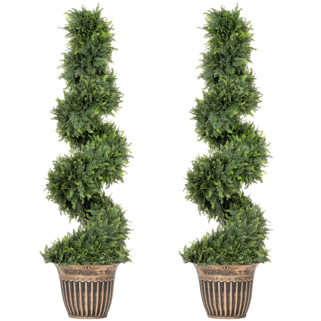 Set of 2 Artificial Plants, Topiary Spiral Cypressd Trees with Pot, for Home Indoor Outdoor Decor, 120cm