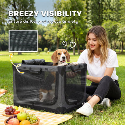 Soft Dog Crate Pet Travel Crate 76 x 54 x 54 cm with Removable Pad Mesh Window Army Green