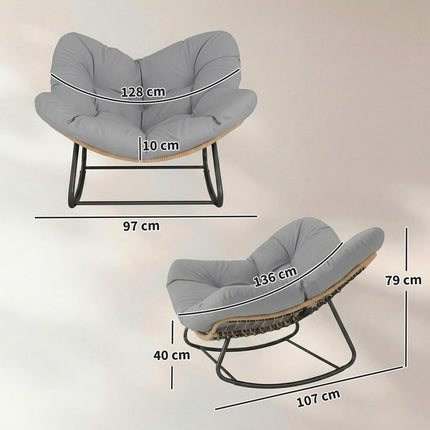 Indoor Outdoor Rocking Chair, Oversized Rocking Egg Chair with Cushion for Livin