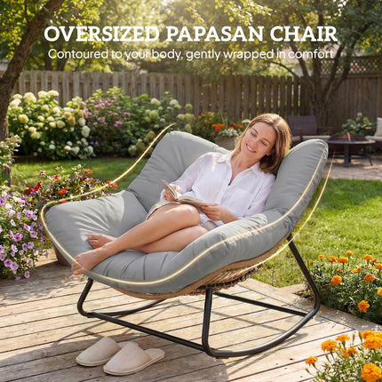 Indoor Outdoor Rocking Chair, Oversized Rocking Egg Chair with Cushion for Livin