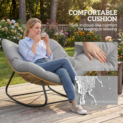 Indoor Outdoor Rocking Chair, Oversized Rocking Egg Chair with Cushion for Livin