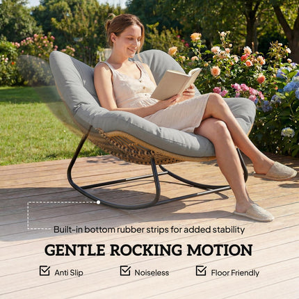 Indoor Outdoor Rocking Chair, Oversized Rocking Egg Chair with Cushion for Livin