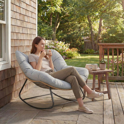 Indoor Outdoor Rocking Chair, Oversized Rocking Egg Chair with Cushion for Livin