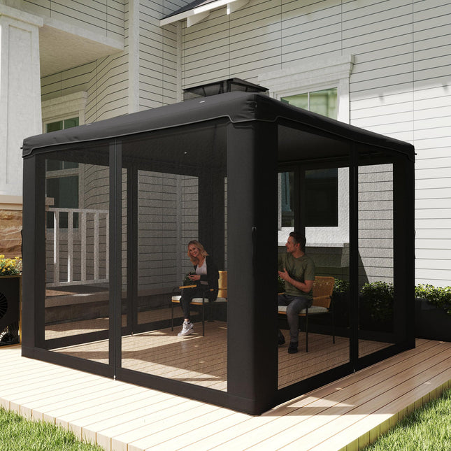 3 x 3 m Metal Gazebo, Garden Pavillion, Double¬†Roof Outdoor Canopy Shelter with