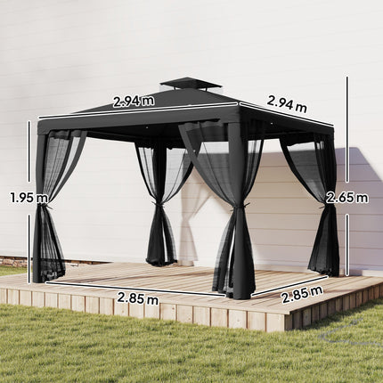 3 x 3 m Metal Gazebo, Garden Pavillion, Double¬†Roof Outdoor Canopy Shelter with