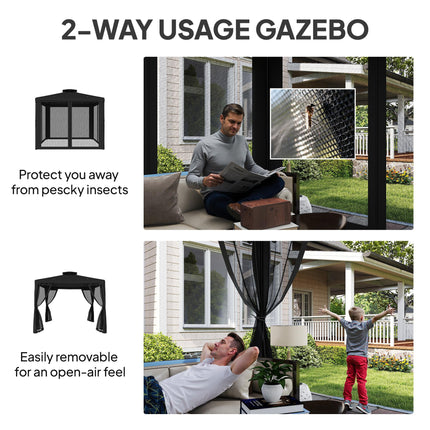 3 x 3 m Metal Gazebo, Garden Pavillion, Double¬†Roof Outdoor Canopy Shelter with