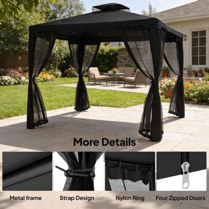 3 x 3 m Metal Gazebo, Garden Pavillion, Double¬†Roof Outdoor Canopy Shelter with