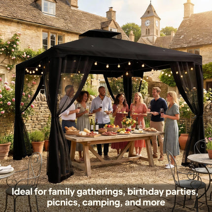 3 x 3 m Metal Gazebo, Garden Pavillion, Double¬†Roof Outdoor Canopy Shelter with