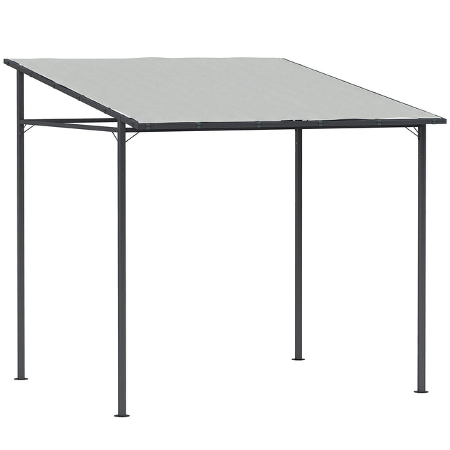 2.4 x 2.4 m Wall Mounted Pergola Gazebo with PA Coating Fabric, Metal Frame, UPF30+, Lean to Garden Gazebo, Light Grey