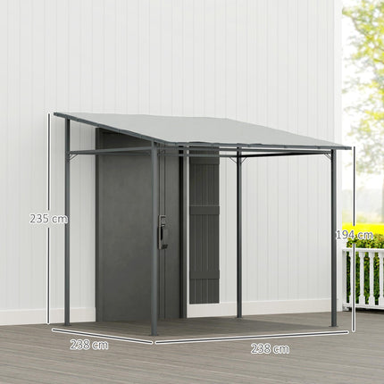2.4 x 2.4 m Wall Mounted Pergola Gazebo with PA Coating Fabric, Metal Frame, UPF30+, Lean to Garden Gazebo, Light Grey