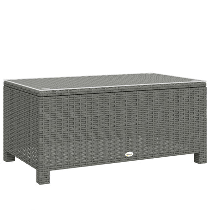 Rattan Garden Coffee Table with Glass Top, Light Grey