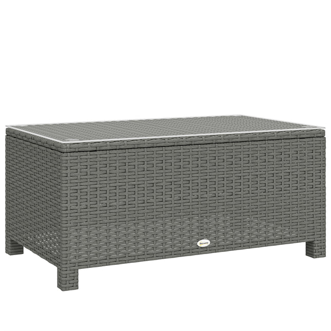 Rattan Garden Coffee Table with Glass Top, Light Grey
