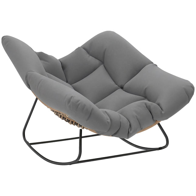 Indoor Outdoor Rocking Chair, Oversized Rocking Egg Chair with Cushion for Livin
