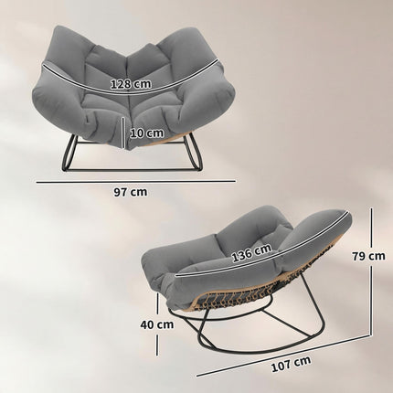 Indoor Outdoor Rocking Chair, Oversized Rocking Egg Chair with Cushion for Livin