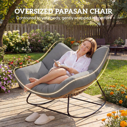 Indoor Outdoor Rocking Chair, Oversized Rocking Egg Chair with Cushion for Livin
