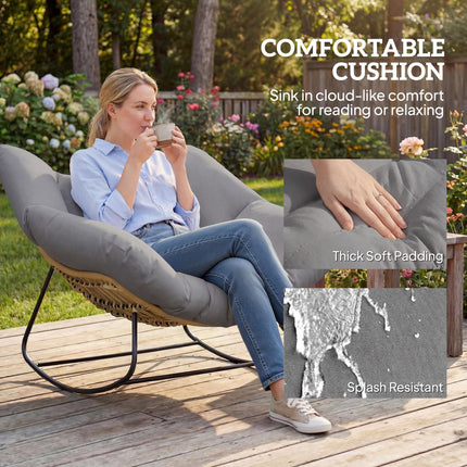 Indoor Outdoor Rocking Chair, Oversized Rocking Egg Chair with Cushion for Livin