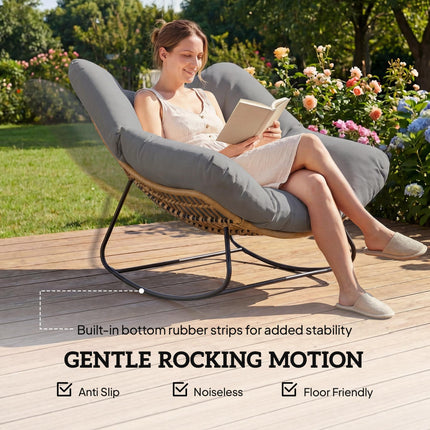 Indoor Outdoor Rocking Chair, Oversized Rocking Egg Chair with Cushion for Livin