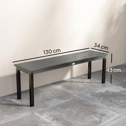 2 Seater Garden Bench, Outdoor Bench Loveseat with Wood-Effect Slatted Seat and Steel Frame for Patio, Park, Grey