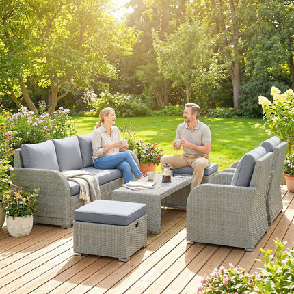 Six-piece Rattan Garden Furniture Set with Reclining Armchairs - Dark Grey