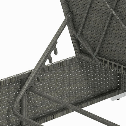 Rattan Sun Lounger, Five-Position Reclining Garden Lounger Bed with Cushion, Light Grey