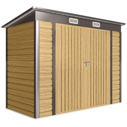 3.7 x 7.9ft Galvanised Steel Shed, with Latched Door and Padlock - Oak